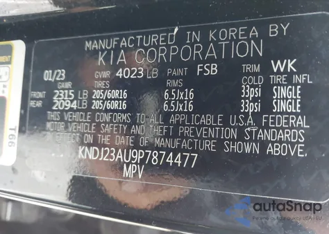 2023 Kia Soul Lx z USA, uszkodzony, nr VIN KNDJ23AU9P7874477